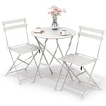 VOUNOT Ensemble bistro extérieur 1 table 2 chaises acier blanc