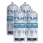 Polar Gloss Black Spray Paint for Metal - 4 x 400ml - Direct to Rust - Primer, Undercoat, Topcoat - Quick Dry Formula - Ideal for Metal, Wood, Plastic and Ceramic Surfaces