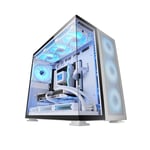 MARSGAMING MC-NOVA2, Boîtier Gaming Custom XXL E-ATX, Double Verre Trempé Continu Sans Cadre, Support Complet Refroidissement Liquide, Aluminium Aérospatial 2mm, Tour PC à Double Chambre, USB-C, Blanc