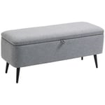 Banc coffre de rangement 2 en 1 dim. 102L x 40l x 39H cm piètement acier noir tissu gris