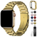 Fullmosa Gold Apple Watch Strap 38mm 40mm 41mm iWatch Straps Metal Stainless Steel Replacement Bands for Apple Watch Series 9/8/7/6/SE/SE2/5/4/3/2/1 with Protective Case