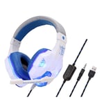 WHITE Casque de jeu filaire à lumière LED avec microphone, casque antibruit pour PC, ordinateur portable, PS4, PS5, Xbox ""Nipseyteko