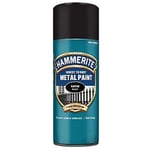 Hammerite Spray Paint for Metal. Direct to Rust Exterior Black Metal Paint, Satin Finish. Corrosion Resistant Black Paint and Rust Remover, 8 Year Protection - 400ml Aerosol 0.5 SqM Coverage​