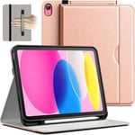 Coque Pour Ipad 10 (10,9 Pouces, Modèle 2022, 10ème Génération), Pu Cuir Folio Protecteur Housse Étui De Tablette Avec Porte-Stylet & Poche, Multi-Angle Affichage (Or Rose)