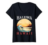 Womens Haleiwa Hawaii Summer Vacation Hawaiian Island Palm Beach V-Neck T-Shirt