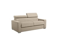 Vente-unique Dunlopillo - Canapé 3 Places Convertible Express en Tissu Beige - Couchage Lattes Larges 140 cm - Matelas 22 cm avec mémoire de Forme Vizir