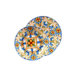 Service d'assiettes 18 pièces en porcelaine avec motifs de Vietri – Idéal pour dîners élégants et occasions spéciales, composé de assiettes plates, fonds et pour gâteaux – Lavables au lave-vaisselle