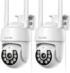 Codnida 3MP Security Camera Outdoor 2 Pack, IP CCTV Camera Systems with 24/7 Recording, Color Night Vision, PIR Human Detection, Sound and Light Alarm, Support 16-128G SD Card, Works with Alexa