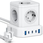 Multiprise 65 W, Cube Multiprise Avec 3 Ports Usbc Et 2 Chargeurs Usb, Station De Charge Avec Câble D'Extension De 2 M, Multiprise, Protection Contre Les Surtensions, Prise De Dist[MUL211720]