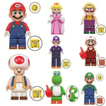 8-delad set med Super Mario minifigur byggklossleksaksfigurer