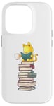 Coque pour iPhone 14 Pro Kawaii Cat Reading Book Stack Cute Bookworm T-shirt graphique