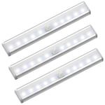 Lot de 3 lampes LED avec détecteur de mouvement, éclairage d'intérieur pour garde-robe, projecteur sans fil à 10 LED