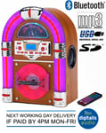 Steepletone Bluetooth Jukebox USB CD Player LED SD MP3 Tabletop Wurlitzer Style