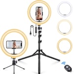 MOSFiATA Ring Light, 10.2″ LED Selfie Ring Light with Stand, Table Tripod and Phone Holder for Live Stream, YouTube Video, Makeup, TikTok, Photography, Compatible with Phones and Camera