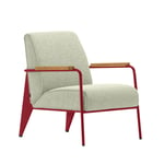 Vitra - Fauteuil de Salon, Base Japanese Red, Natural Oak, Fabric Cat. F100 Nubia Col. 03 Cream/Sand - Fåtöljer - Jean Prouvé - Beige - Metall/Trä/Skum