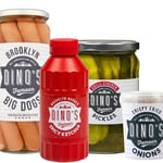 Dino's Famous Spicy Dogs Bundle - 1 x 720 g Brooklyn Big Dogs Jar, 1 x 530 g Chilli Stacker Pickles Jar, 1 x 250 g Brooklyn Burner Spicy Ketchup & 1 x 150 g Crispy Fried Onions