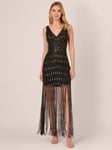 Adrianna Papell Beaded Carwash Hem Mini Dress, Black/Mercury