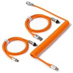 C04 Câble USB C Spiralé pour Claviers Mécaniques,Câble Aviateur 2 en 1 Custom - USB A to Type C et Type C to Type C,Charging Câble Double Sleeved avec Connecteur Aviateur 5 Pin - Orange