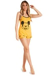 Disney Pyjama Short Femme, Ensemble de Pyjama Court, Pyjashort en Coton, Vêtements de Nuit Femme Fille Ado S-XL Stitch, Mickey, Minnie, Bourriquet (Moutarde Mickey, S)