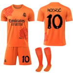 2024 Real Madrid Y3 Co-Branded Special Edition Rose Pattern Fotbollströja Orange Barnfotbollsutrustning No.10 Modric S