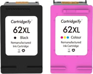 62XL Compatible avec HP 62 62XL Cartouches d'encre Multipack, pour HP Envy 5540 5640 5660 7640, OfficeJet 200 5740 (Pack de 2)