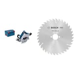 Bosch Professional BITURBO Cordless Circular Saw GKS 18V-70 L (Left Blade Side-Winder Saw, 1x Saw Blade, L-BOXX) + PRO Wood Circular Saw Blade for Corded Hand-Held Circular Saws (Softwood, Hardwood)