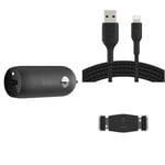 Belkin Premuim Car Bundle(USB-C Fast Car Charger 20W & USB-C to Lightning 1m charging cable & Vent Mount)