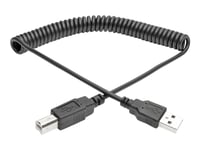 Eaton Tripp Lite Series Usb 2.0 A To B Coiled Cable (M/M), 10 Ft. (3.05 M) - Usb-Kabel - Usb (Hane) Till Usb Typ B (Hane) - Usb 2.0 - 3.1 M - Lindad, Formpressad - Svart