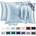 Vielit 2 Pack Satin Pillowcase for Hair and Skin,Soft as Silk Pillowcases for Hair and Skin,Easier Care than Silk Pillow Case Light Blue Pillowcases for 40x60cm Pillow Envelope & 2 Scrunchies