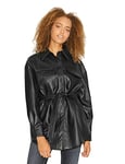 JACK & JONES Women's JACK & JONES Jxluna Faux Leather Overshirt Noos Jacket, Black/Detail: Matte, M