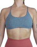 AUROLA Workout Sports Bras Women Athletic Removable Backless Strappy Criss Cross Light Support Gym Fitness Yoga Crop Bra, Ice Flower-Haze Blue, M