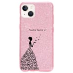 Coque Iphone 13 MINI paillettes rose fee papillon personnalisee