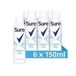 Sure Women Cotton Dry Antiperspirant Deodorant Aerosol pack of 6 deodorant fo...