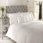 Rapport Home Rapport Duvet Quilt Cover Set Bedding Raised Rose & Ribbon Polycotton, Cotton and Polyester,White