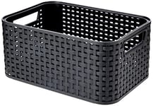 CURVER Panière de Rangement 6L en avec un Design Rotin Tressé pour Salle de Bain, Chambre, Bureau - Poignées Ergonomiques - noir