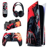 playvital Full Set Skin Decal for PS5 Console Disc Edition, Sticker Vinyl Decal Cover for PS5 Controller & Charging Station & Headset & Media Remote - Blood Moon Vampire