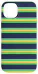 Coque pour iPhone 14 Plus Jaune Vert rayé Esthétique Girly Preppy Blue Navy Stripe