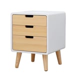 FTFTO Home Accessories End Side Table Nightstand with Storage Drawer Solid Wood Nordic Style Bedside Table Sofa Side Table Locker with 3 Drawers for Living Room Bedroom