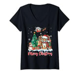 Womens Merry Christmas Cute Tiger Santa Hat Tiger Lovers Xmas Tree V-Neck T-Shirt