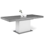 Table à manger extensible rectangle eden 6-10 personnes béton et blanc 160-200 cm