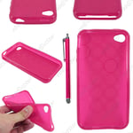 Housse Etui Coque Silicone Cercle Gel Souple Rose pour Iphone 4S 4 + Stylet