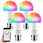 Alexa Light Bulbs 100W Equivalent, Bluetooth Smart Bulb Colour Changing, 16 Million RGB Colours + Warm White(1280LM), B22 Bayonet Led Bulbs with APP and Voice Control (4 Packs)