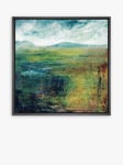 John Lewis Lesley Birch 'Hill & Water' Wood Framed Canvas Print, 94 x 94cm, Green/Blue