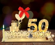 HOTUT Wooden Sign Guest Book, Money Gifts Birthday 50th with LED Fairy Lights, Original 50th Birthday Gift for Women Men, Birthday Numbers Wooden Sign Guest Book, 50th Birthday Decoration