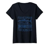 Womens Fisherman Cast Away Troubles V-Neck T-Shirt