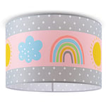 Paco Home Plafonnier Chambre Enfant Abat-Jour Tissu Rond Coloré Bébé E27 Suspens. Arc-En-Ciel