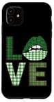 iPhone 11 Green Plaid Lips Love Text Case