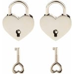 2 pièces petit cadenas en forme de coeur en métal Mini serrure avec clé pour boîte à bijoux boîte de rangement journal intime, argent