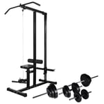 vidaXL Power Tower with Barbell and Dumbbell Set 30.5 kg