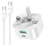 iPhone 16 Charger,iPhone 15 Fast Charger Plug and Cable 6 Feet Long 25W Fast Charge for Apple iPhone 16/16 Plus/16 Pro/16 Pro Max/15/15 Plus/15 Pro/15 Pro Max,2M Rapid C to C Charging Lead and Plug